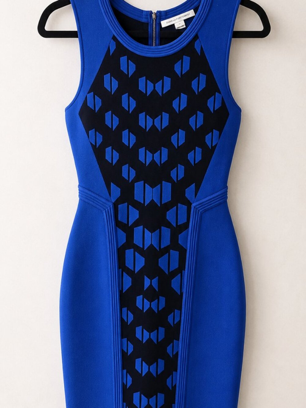 Diane von Furstenberg Blue & Black Bodycon Dress – Size P (XS/S)